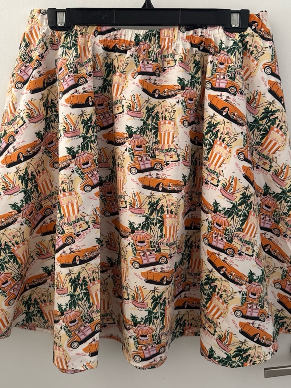 Tropical Car-Print Circle Skirt in Peach & Orange